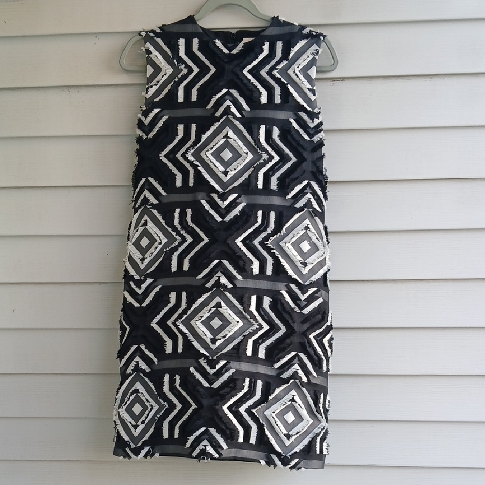 EDUN Black and White Patterned Midi Dress